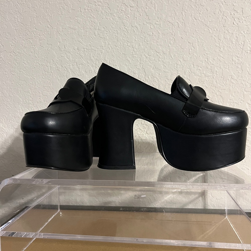 YRU Deelite Black Vegan Leather Chunky Platform Boots Women's 7 M Preowned - Picture 4 of 11